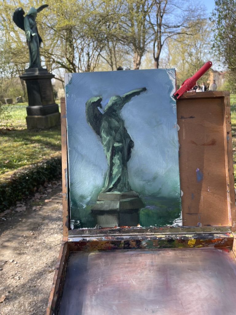 Plein Air tumbstone Angel Linden Friedhof